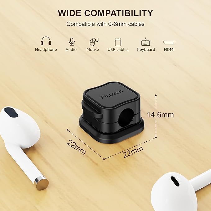 15 Pack Magnetic Cable Clip Organizer Cord Holder, Picozon Adhesive Cable Management, Wire Phone USB Charger Cable Holder, Keeper Organizer for Office Home Desktop Table - Black