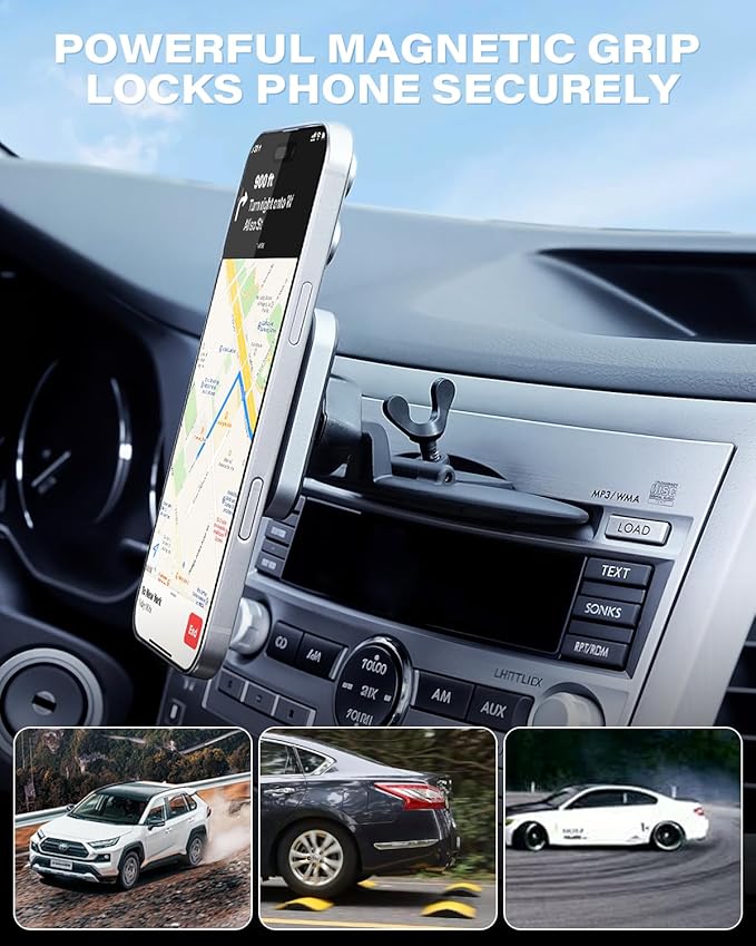 1Zero for Magsafe CD Phone Holder for Car [20 N55 Ultra Strong Magnets] Magnetic CD Player Phone Mount, Stable CD Slot Phone Mount for iPhone 17 16 15 14 13 12 Mini Pro Pro Max Plus & Magsafe Case