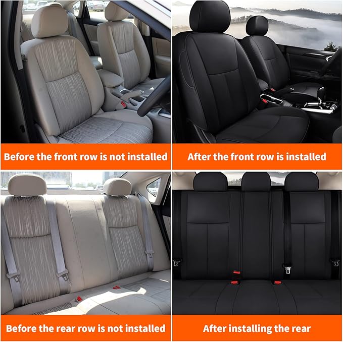 AOMSAZTO Custom Fit Seat Covers for Nissan Sentra: 2013 2014 2015 2016 2017 2018 2019 Faux Leather Car Seat Covers Full Set Black