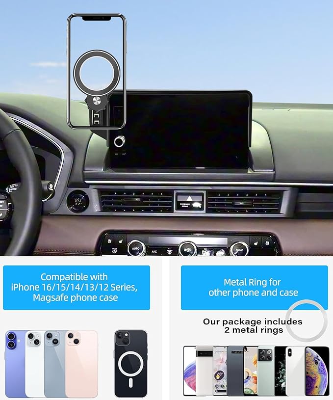 Car Phone Holder for Honda Pilot 2023 2024 2025 2026 Accessories Apply to 7/9 Inch Touch Screen Fixed Clip Magnetic Cell Phone Mount Hands-Free 360 Degree Rotation
