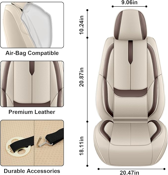 Fit for 98% of Mercedes Benz Car Seat Covers, Premium Nappa Leather Seat Cover, Fully Wrapped Protect Modern Style Seat Cover (2-Seat Standard, Beige & Brown)