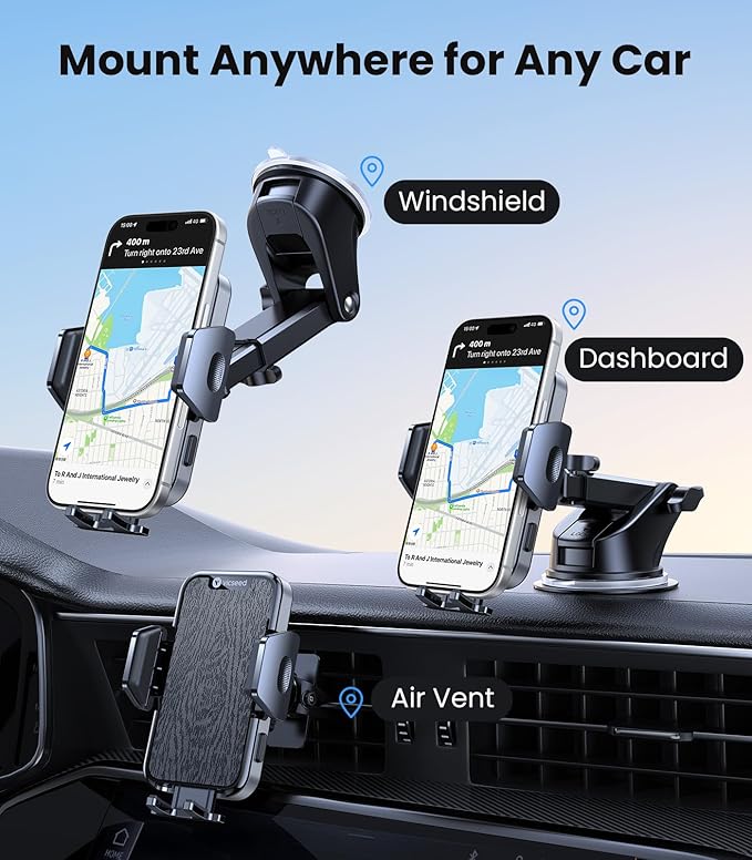 VICSEED 2026 Upgraded Car Phone Mount [98+LBS Strongest Suction] 360° Adjustable Phone Holders for Your Car Dashboard Windshield Vent, Universal for iPhone & Android Large Phones
