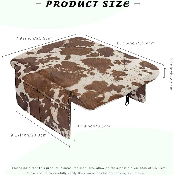 Wanyint Brown Beige Cow Print Car Center Console Pad Comfortable Armrest Box Protector Soft Hand Rest Pillow for Car Seat Organizer Arm Rest Cushion Protective Cover Automobile Decor