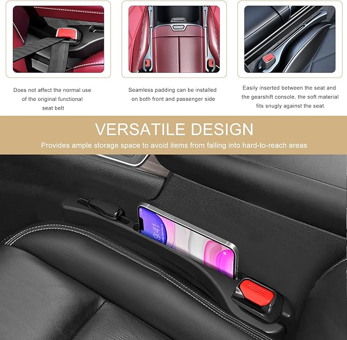 2 PCS Car Seat Gap Filler Organizer, Multifunctional Gap Fillers Between Seat and Center Console, Recessed Storage Organizer Stop Things from Dropping for Car Truck SUV (Black)