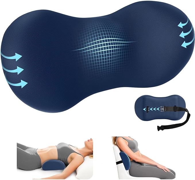 Lumbar Support Pillow for Office Chair - Memory Foam Lumbar Pillow with Detachable Strap & Breathable Cover, Ergonomic Back Support for Office Chair, Car, Bed Rest (Blue)