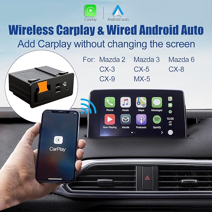 HMYC Mazda Wireless Carplay Retrofit Kit, TK78-66-9U0C OEM USB Hub Fits to MZD Connect System Compatible with Mazda 2/3/6/CX3/CX5/CX9/MX5 2014-2020(Only Supporting Wireless Carplay NO Android Auto)