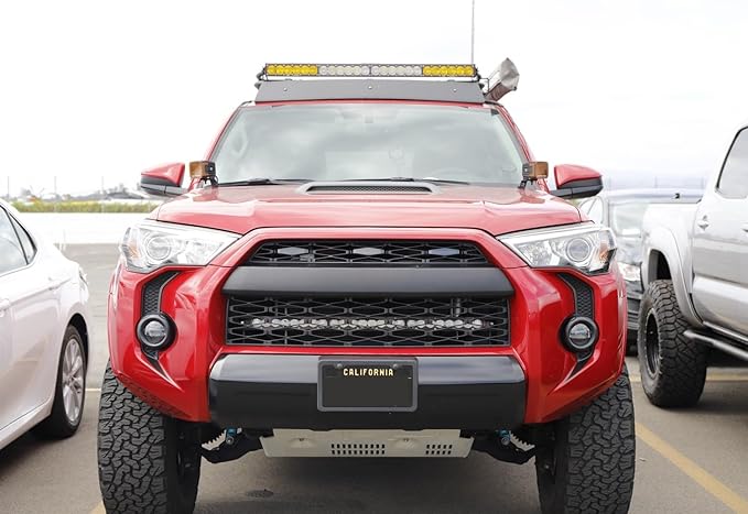 iJDMTOY 3pc Set Dark Smoked Lens Full LED Strip Front Grille Lighting Kit Compatible with 2014-up Toyota 4Runner, Includes (3) 24-SMD 2500K Amber LED Assy & Wiring Harness