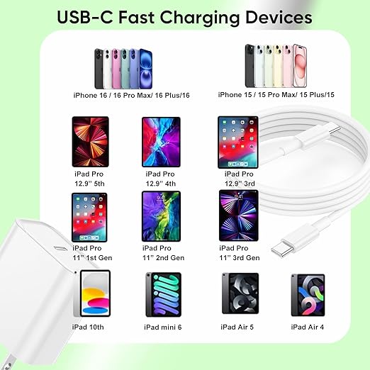 USB C Charger for iPhone 17/16/15 Charger Fast Charging,20W Apple Fast USBC Wall Chargers 2Pack Type C Blocks Adapter Fast USBC Charging Cable Cord for iPhone 17 Pro Max/16Pro/15Plus/iPad Pro/Air/Mini
