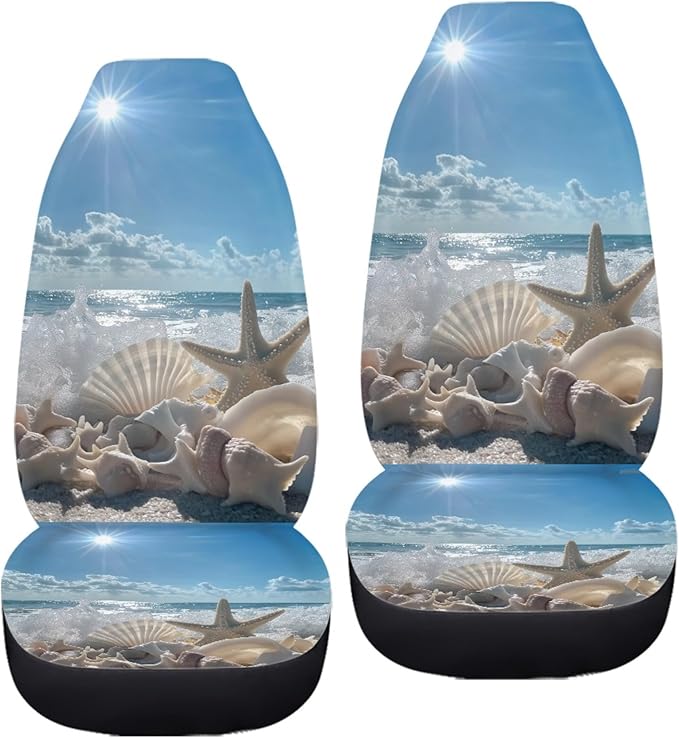 BIGCARJOB Ocean Style Universal Car Seat Cover 2pcs Bucket Seat Covers Holiday Travel Car Front Seat Saddle Mat Covers