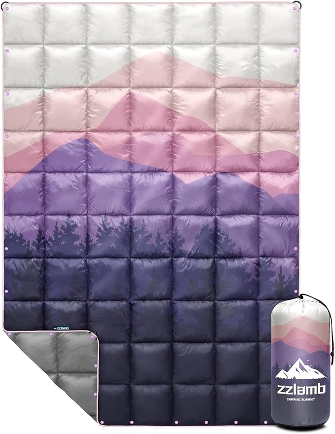 zzlamb Camping Blanket for Cold Weather,Outdoor Puffy Blanket Portable Down Alternative,Windproof Warm Cloak with Snaps,Cozy Quilt Backpacking Picnic RV Travel Plane Car Hammock Beach Climbing