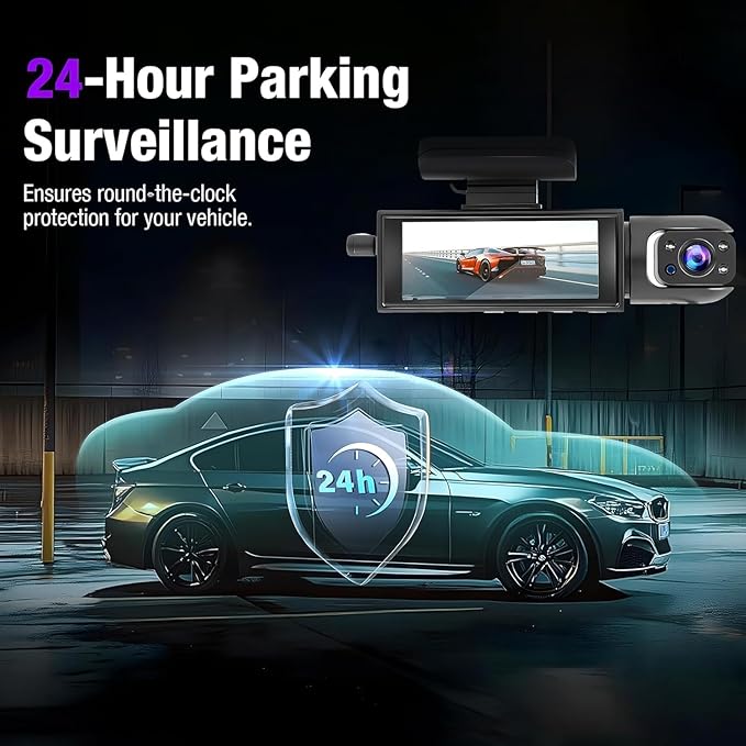 Dashcam Front and Inside,Car Camera Dash Cam for Cars,Driving Recorder with IR Night Vision,Loop Recording,Wide Angle Lens,3.16 Inch IPS Screen,Parking Mode (Black)