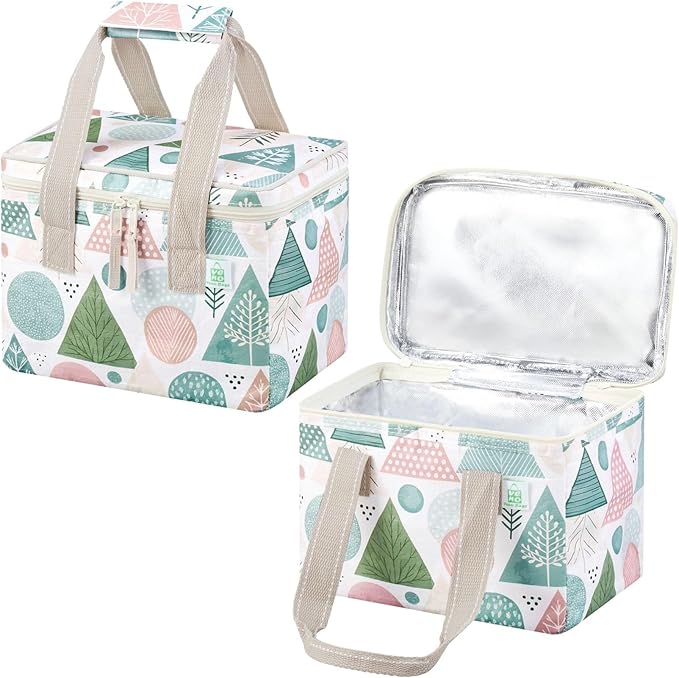 VENO 2 Pack Cooler Bag, Insulated Grocery Bags, Collapsible Cooler, Reusable Shopping Bags for Groceries, Water Resistant, Zippered, 2.5 Gallon (Pastel Forest)