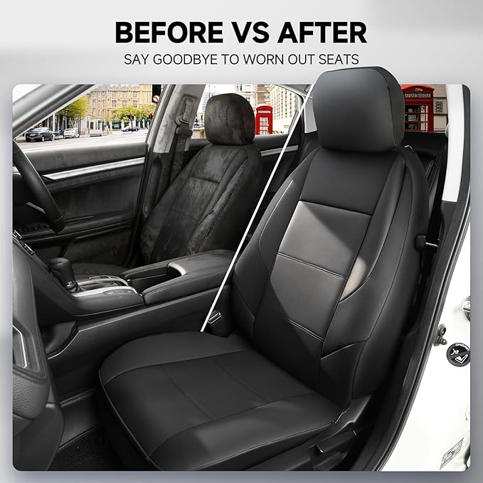 GIANT PANDA Front Seat Covers for Subaru Outback Forester Crosstrek Legacy Impreza, Faux Leather Bucket Seat Cover Fit Subaru Seat Protectors (Black) 2-Pack