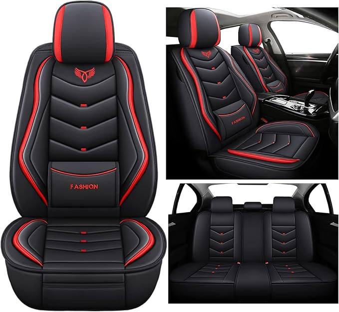 Car Seat Covers Full Set,Automotive seat Covers for Cars,Waterproof Leather seat Covers with Fixed Lumbar Support,Universal Fit for Most Cars,SUV,Trucks and Sedans