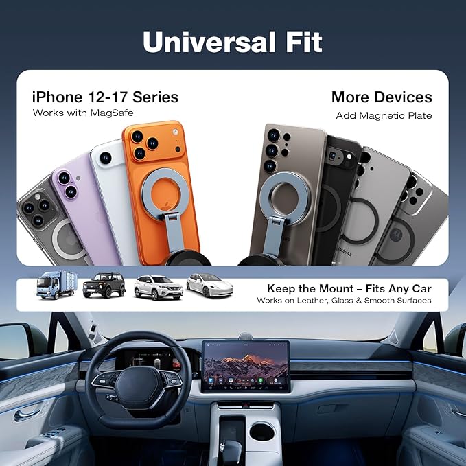 Aerospace Aluminum Magnetic Car Phone Mount for MagSafe [80LBS Vacuum Suction, 3200gf Strong Magnet] 360° Adjustable Car Phone Holder for iPhone 17 16 15 14 13 Pro Max