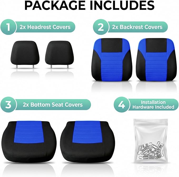 FH Group Automotive Car Seat Covers Front Set Premium 3D Air Mesh Front Seat Covers, Airbag Compatible Universal Fit Interior Accessories for Cars Trucks and SUVs - Blue