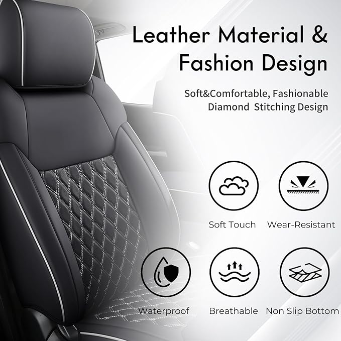 Huidasource Tacoma Seat Covers Full Set, Nappa Leather Pickup Seat Cushion Cover Fit for Toyota Tacoma 2024-2026 Double&Crew Cab SR SR5 Limited TRD Sport/Off Road Trailhunter (Full Set/Black&White)