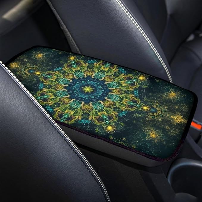 Dreaweet Turquoise Mandala Arm Rest Cover for Car Universal Fit Center Console Cover Bohemian Car Accessories Interior Scratch Resistant Padded Armrest Cover for Truck SUV