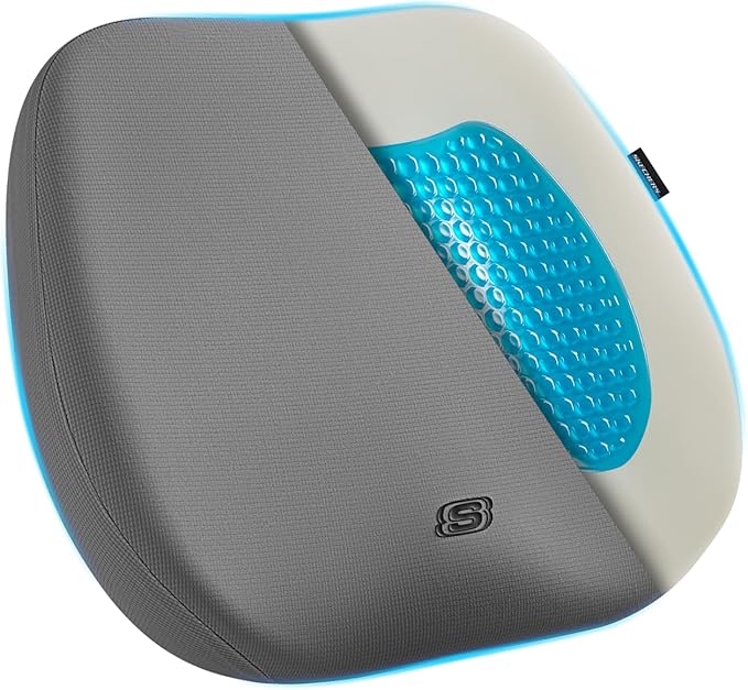 Skechers Seat Cushion Premium Gel & Memory Foam-Office Chair Cushion for Tailbone Pain Relief,Butt Pillow for Office Chair,Car seat Cushion,Long Sitting Office Workers,and Car Drivers,Gray