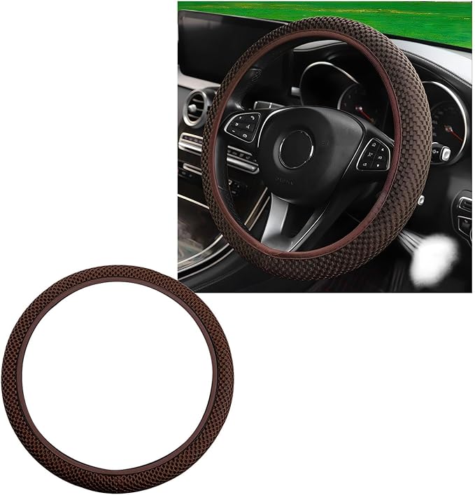Elastic Steering Wheel Cover, 15"×15" Breathable Ice Silk Steering Wheel Protector, Universal Auto Wheel Wrap Anti-Slip Soft Cover for Ultimate Comfort, Car Accessories (Brown)
