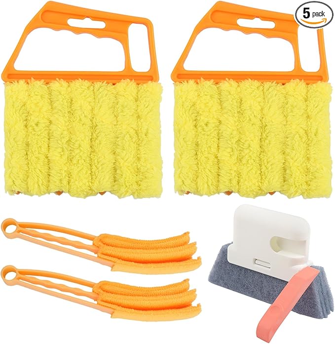 5Pcs Window Blind Cleaning Set, Window Venetian Blind Cleaner Duster Tool, Washable Dust Removal Cleaning Tools for Blinds, Air Conditioners, Track, Fans(Color:Orange)