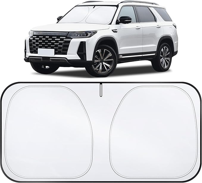 LivTee Car Windshield Sun Shade – 300T Polyester, Double-Layer Design, Foldable Sunshade for Small Sedans & Mini SUV, UV & Heat Protection, Automotive Interior Sun Shield, Car Accessories (64"x33.5")