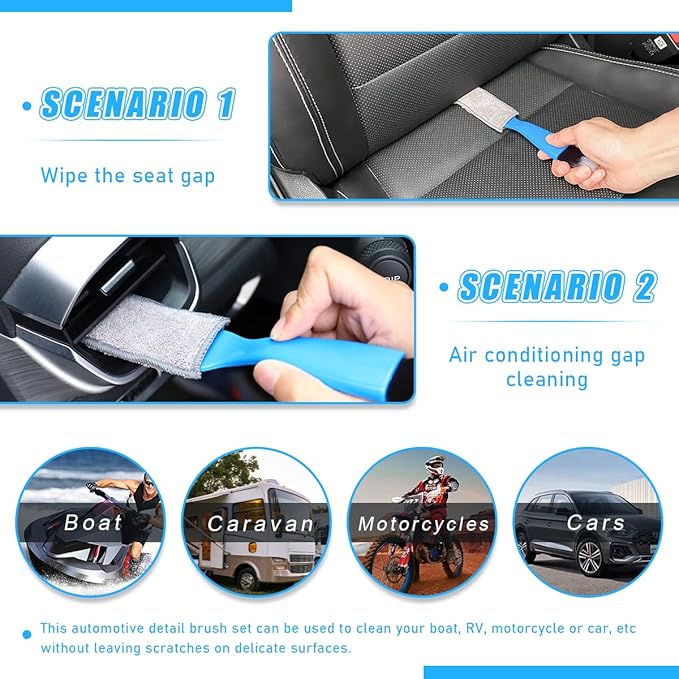 Ziciner 1 PC Double Head Brush for Car Clean, Soft Auto Interior Duster Detailing Brushes, Universal Vehicle Dashboard Screen, Air Vents, Computer etc Cleaning Tool Accessories (Blue)