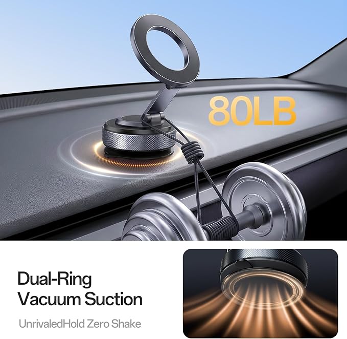 Car Phone Holder, iPhone 17 Pro Max Car Mount [All Metal] Premium Aluminum Car iPhone Holder [80 LBS Suction & 3600gf Magnetic] 360° Adjustable Car Phone Holders for iPhone 17-12