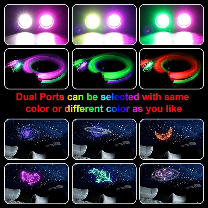 AKEPO New Version 32W Dual-Head 2 Light Color RGBW Fiber Optic Lights, 920pcs of Mixed Optical Fibers in 9.8ft+Small Size Music Activated Fiber Optic Star Ceiling Light for Home/Car Headliner Star