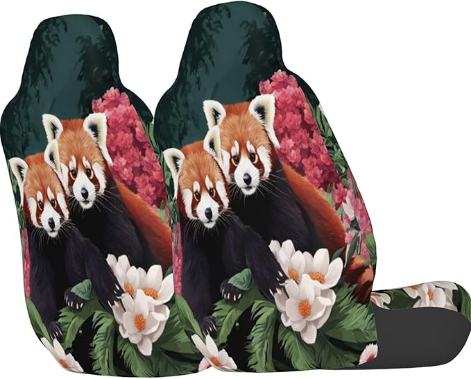 Delerain Car Seat Covers Set 2Pcs, Red Panda Universal Front Car Seats Vehicle Enterior Protector Suitable Fits Most Car Auto SUV Sedan Truck