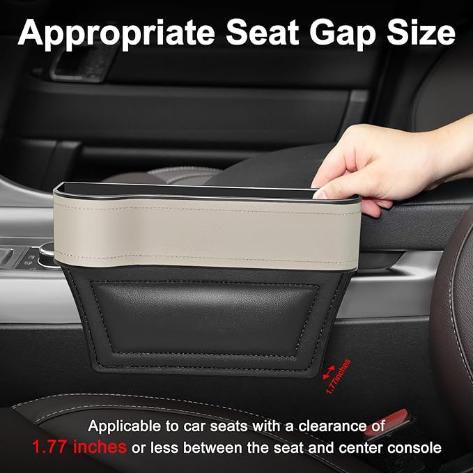 Car Seat Gap Filler Organizer, 2 Pack Multifunctional Car Seat Organizer, Auto Console Side Storage Box with Cup Holders 2 Seat Hooks for Drink, Car Organizer Front Seat for Holding Phone, Sunglasses