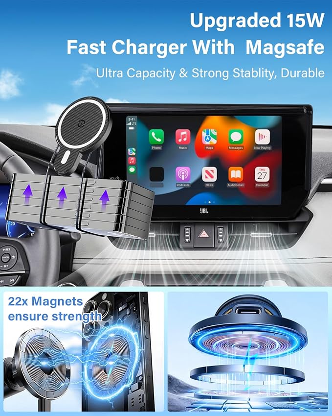 PZK Car Phone Mount for Toyota Tundra 2022-2025 2026 /Sequoia 2023-2026 Limited/Platinum Accessories 14-Inch Screen Magnetic 15W Fast Wireless Charger Car Phone Holder 360° Rotation Not Affect Vent