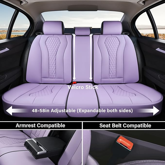 Coverado Purple Car Seat Covers, Back Car Seat Cover, Leather Seat Cover, 3-Pieces Car Seat Cushion, Luxury Seat Cover Seat Protector Universal Fit Most Cars Trucks SUV