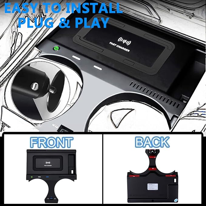 Wireless Car Charger for BMW 2018-2024 X3/X4, 2019-2024 X3M/X4M, 2021-2024 iX3 with 27W USB & Type-C Center Console Accessory Panel, Fast Charger for i-Phone Sam-Sung