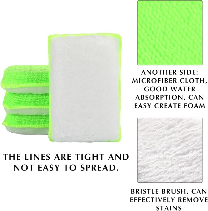 Mudder 8 Pcs Car Interior Scrubbing Sponge 5'' x 3'' Fiber Car Wax Applicator pad Household Cleaning Sponges for Leather Seat Couch Cleaning (Green White)