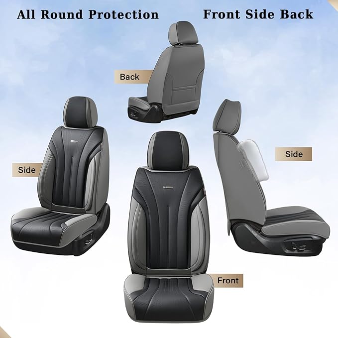 Coverado Front Seat Covers, 2 Pack Waterproof Seat Cover for Cars, Driver Seat Covers, Waterproof Car Seat Protector, Leather Car Seat Cushions Universal Fit for Most Sedan, SUV, Trucks(Gray&Black)