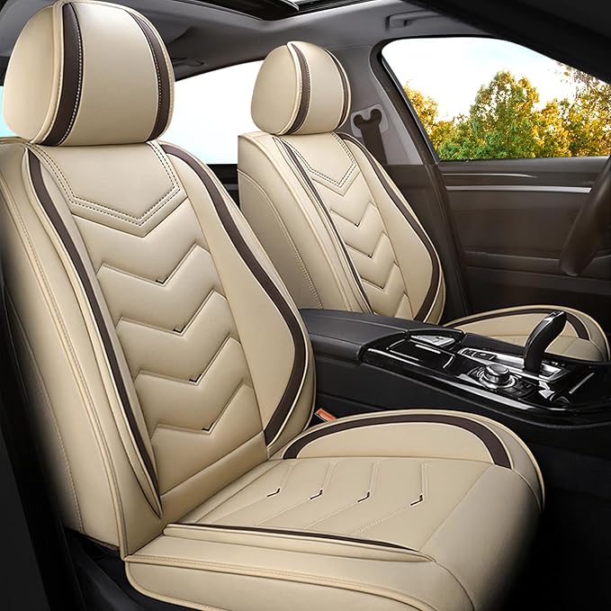 Car Seat Covers for Hyundai Sonata 2002-2026, Premium Nappa Leather Car Seat Cover, Stylish Sport Seat Covers， Automobile Seat Cover Sets.(Standard 2 Seats/Beige)