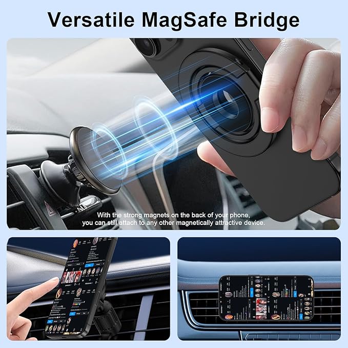 Magnetic Phone Ring Holder for Samsung Galaxy S26 S25 Ultra S25 S24 FE S24 Ultra, Removable Magsafe Phone Grip with Kickstand for iPhone 17 16e 16 Pro Max 16 Plus 15 14 Pro Max, Fit Magnetic Car Mount