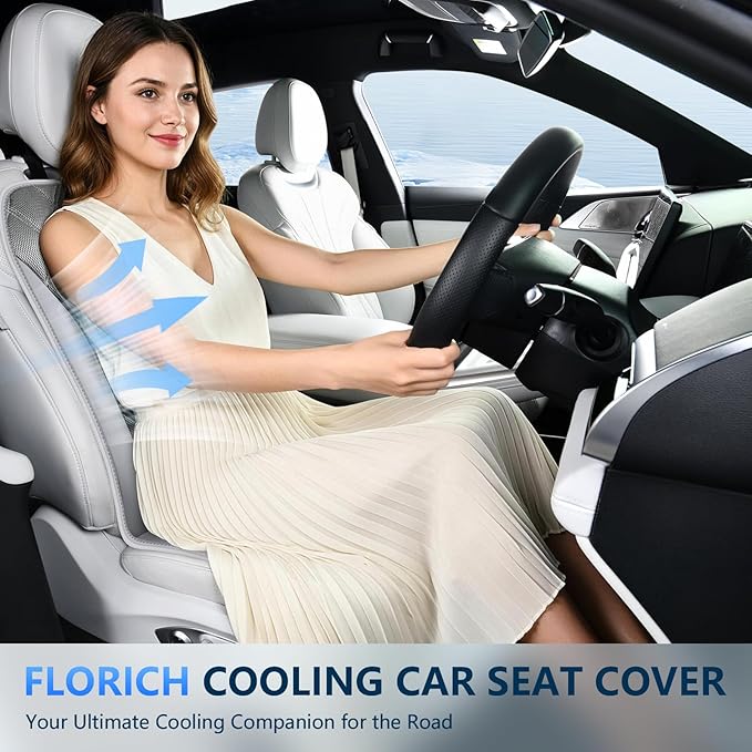FLORICH Cooling Car Seat Cushion Front Seat Ventilated Car Seat Cover 2-Hours Auto Off Cooling Mat for Car Seats with 3-Speed Adjustable Universal Fit for 12V/24V Car SUV Truck Van for Summer, Gray