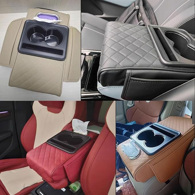 Car Armrest Cushion for Mercedes Benz E-Class W211 2001-2005 2006 2007 2008 2009, Car Center Console Cover Armrest Pad with Cup Holder and Tissue Box, Car Accessories,Red