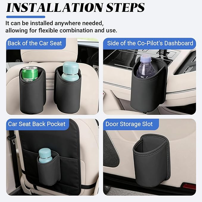 2PCS Large Car Door Cup Holder, Multifunctional Storage Bag Trash Can, Clip On Backseat Pocket Beverage Holder, Waterproof Car Cup Holder, for Water Cup Mobile Phone Change Storage Box