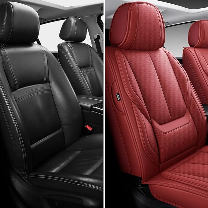 Front Car Seat Covers, Leather Car Seat Covers, Fit for Most Cars SUV and Most Sedan Red