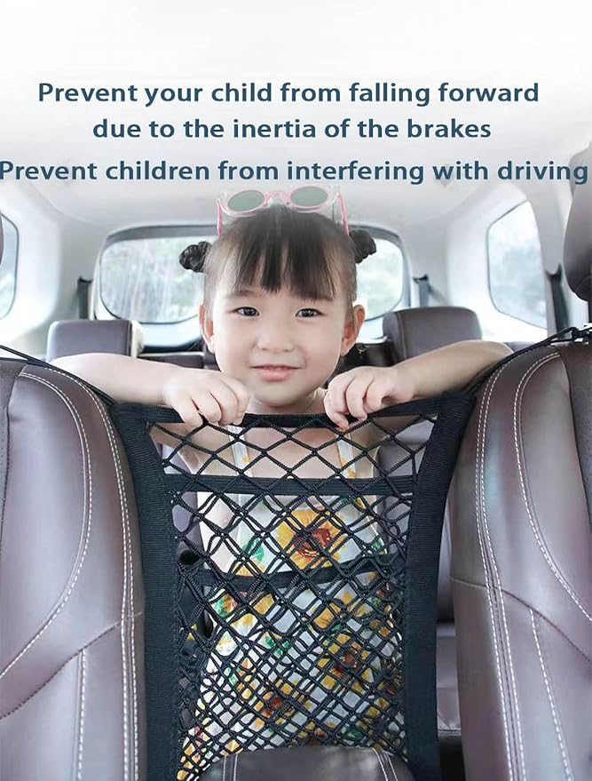 Universal Car Front Seat Net Pocket Organizer,Stretchable Hanging Storage Net Bag Purse Holder for Car,Barrier of Backseat Dog Or Kids