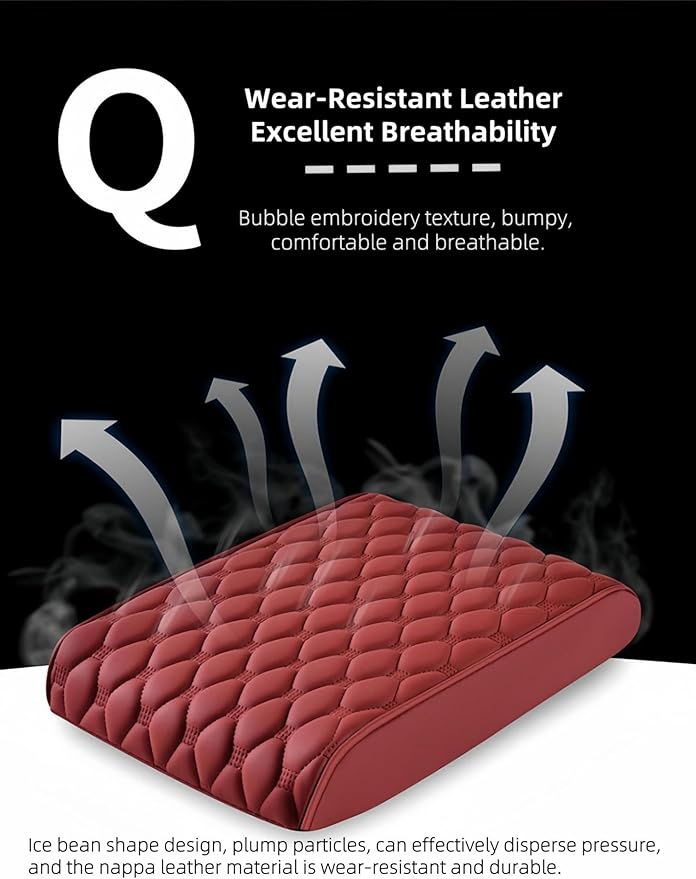 Car Leather Waterproof Center Console Seat Arm Rest Cover Auto Memory Foam Cotton Height Armrest Box Pad, 6 Colors, 2 Sizes (Red, 12.6"x6.3"x2")