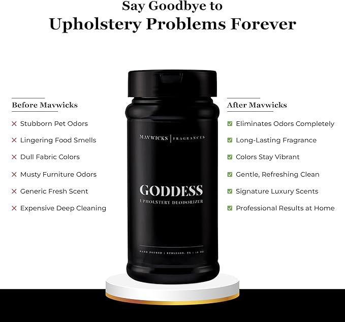 Mavwicks Fragrances - Upholstery Deodorizer (Goddess) 16 Oz - Rug, Couch & Carpet Deodorizer - Vacuuming Powder, Pet Safe Carpet Freshener Powder - Odor Eliminator for Home