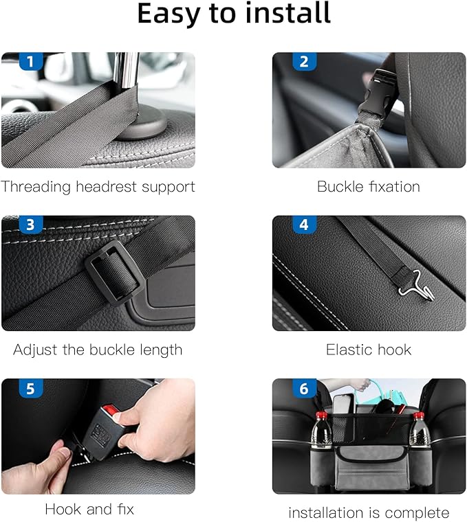 JEYODA Car Suede Seat Organizer High-capacity Seat Back Pouch Central Storage for Pickup SUVs Double-sided Tissue Storage Handbag Holder Car Accessories (Blue)