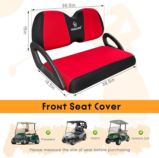 Golf Cart Seat Covers 2 Piece Front and Rear Seat Covers Sets for Club Car Precedent and Yamaha G29 Standard Seat Cushion,,Replacement Cooling Breathable Washable No Stapler Required(Red&Black)