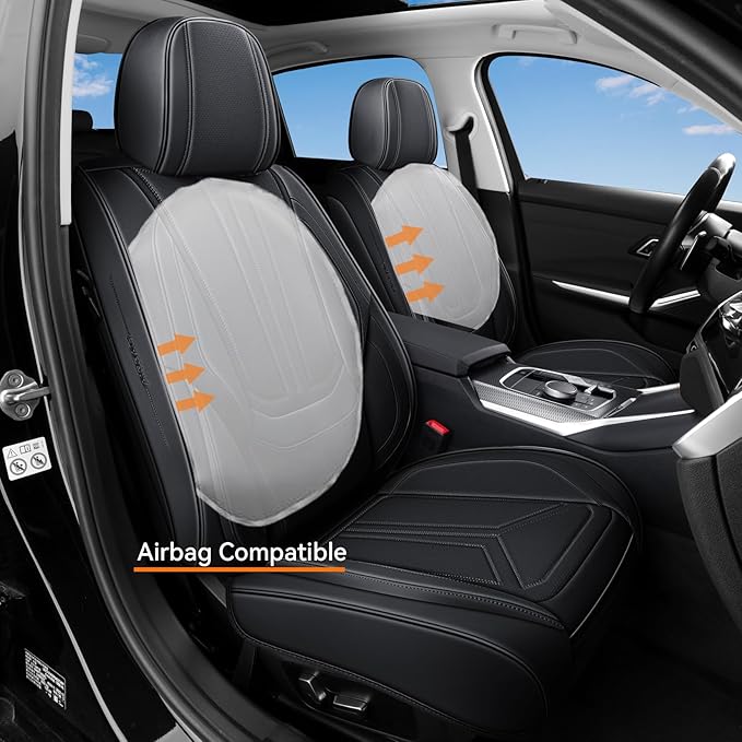 Car Seat Covers, Premium Leather Car Seat Covers, Waterproof and Breathable Seat Covers, Universal Car Seat Protector Fit for Cars, Trucks, SUVs, Pick-ups (Black, 2 PCS Front Seat)
