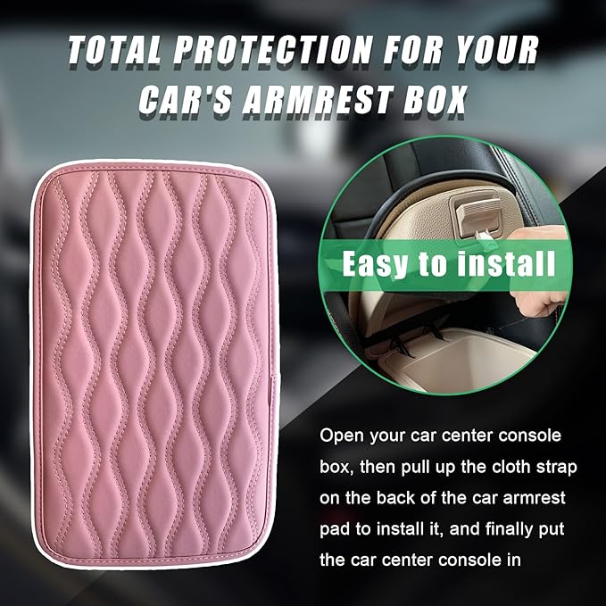 Car Center Console Pad, Waterproof Auto Armrest Seat Box Cover, PU Leather Arm Rest Protector Cushion Pad, Universal Vehicle Interior Protection Accessories for Car SUV (Pink)