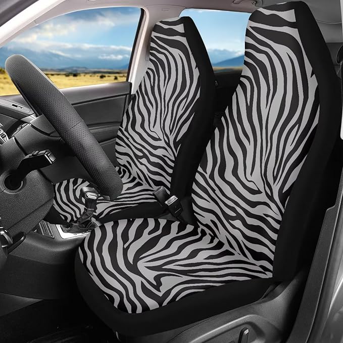 Zebra Print Car Seat Cover Universal Seat Covers for Front Seats for Auto Truck Van SUV 2 Pcs
